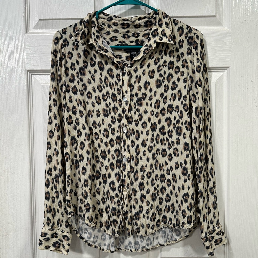 Karen Kane Beige Leopard Print Button-Down Shirt